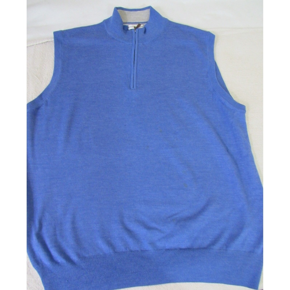 Peter Miller Sweater Vest Blue 1/4 Zipper‎ Merino Wool Size L